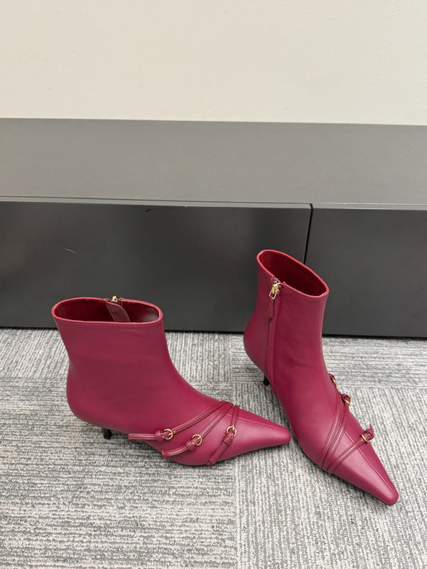 Miu short boots 40mm deep magenta or berry cowhide 417983