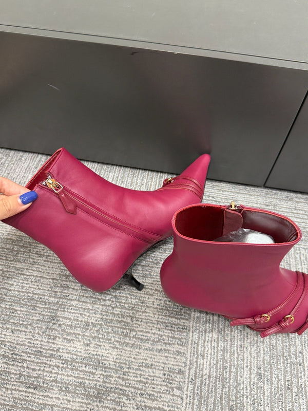 Miu short boots 40mm deep magenta or berry cowhide 417983