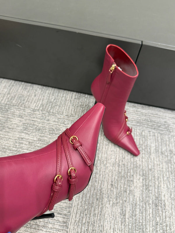 Miu short boots 90mm deep magenta or berry cowhide 417984