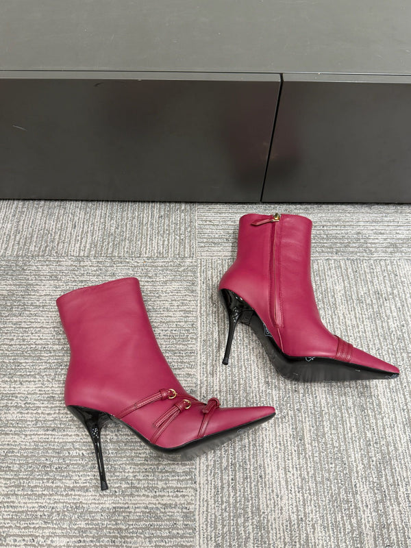 Miu short boots 90mm deep magenta or berry cowhide 417984