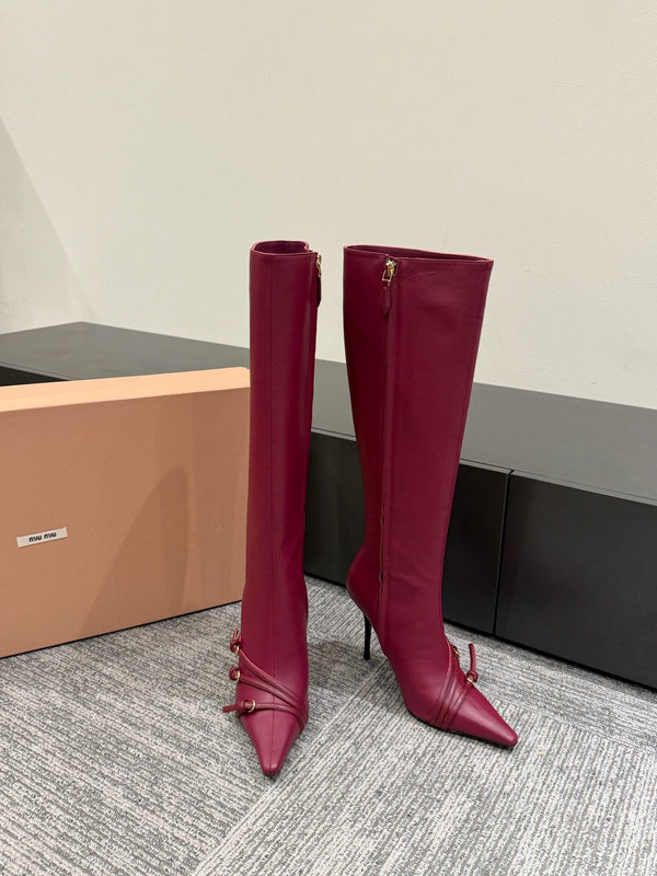 Miu 90 knee high boots berry cowhide