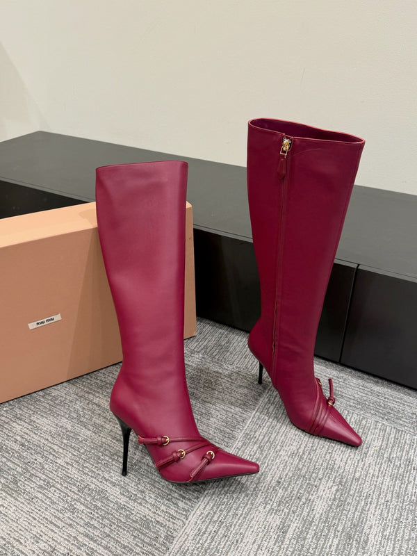 Miu 90 knee high boots berry cowhide