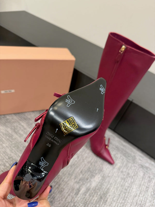 Miu 90 knee high boots berry cowhide