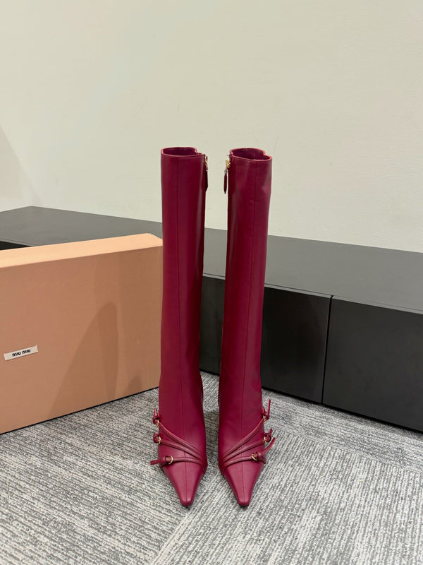 Miu 90 knee high boots berry cowhide