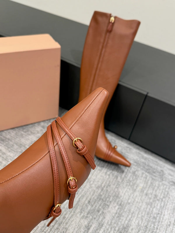 Miu 40 knee high boots brown cowhide