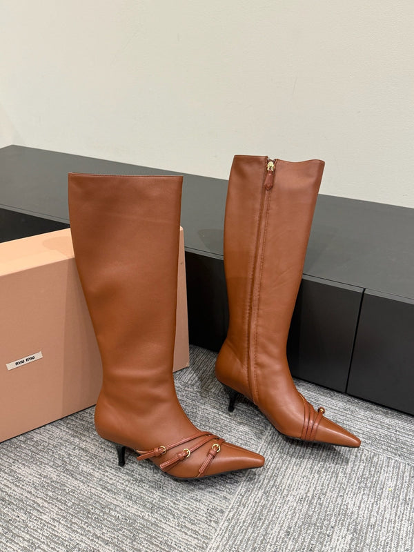 Miu 40 knee high boots brown cowhide