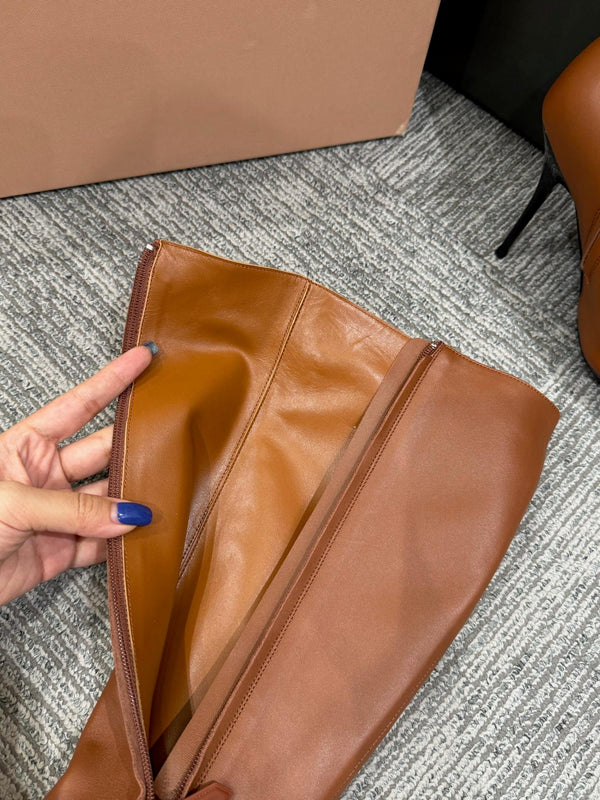 Miu 90 knee high boots brown cowhide