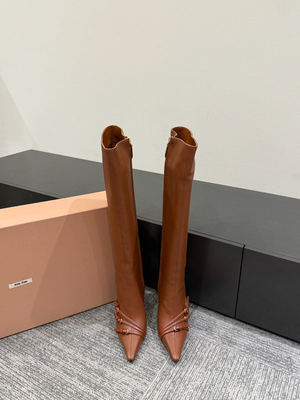 Miu 90 knee high boots brown cowhide