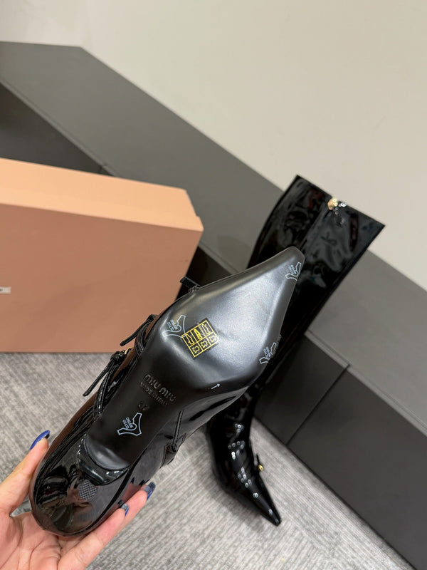 Miu 40 knee high boots black patent leather