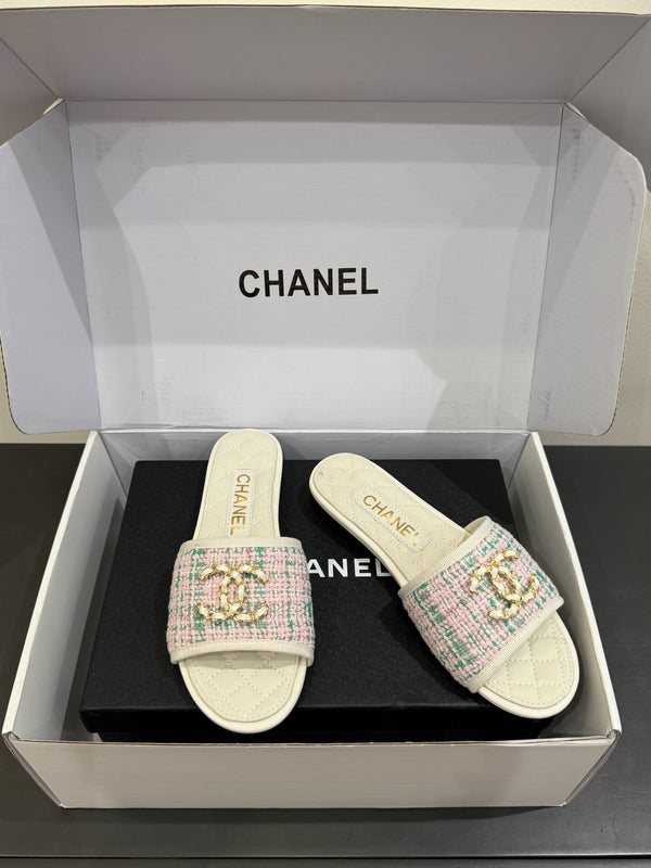 CC 25ss Chain Flat Slippers Multicolor Cowhide & Sheepskin 417562