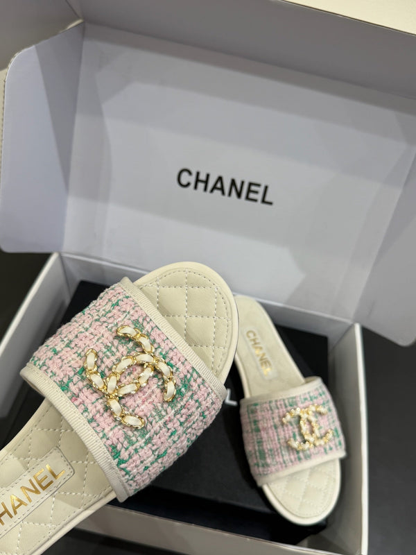 CC 25ss Chain Flat Slippers Multicolor Cowhide & Sheepskin 417562