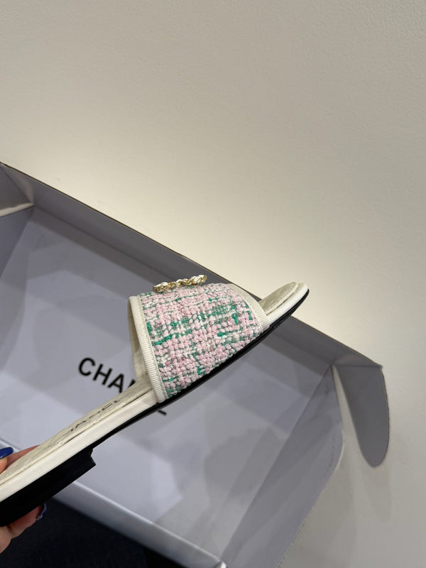 CC 25ss Chain Flat Slippers Multicolor Cowhide & Sheepskin 417562