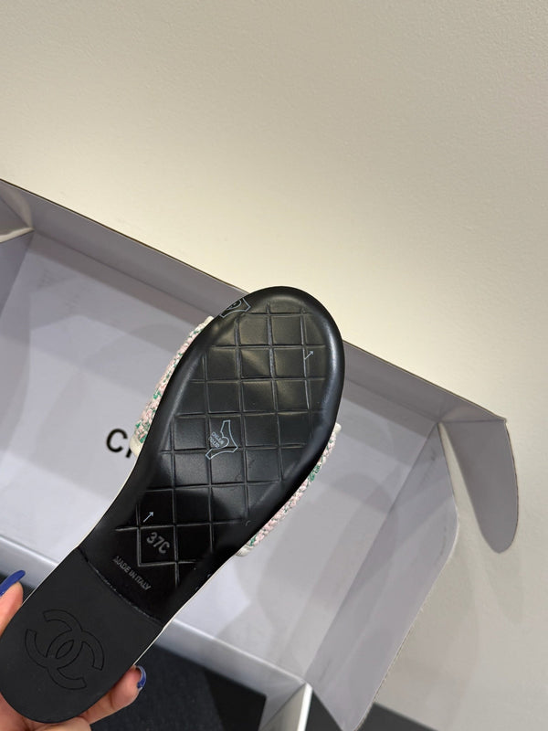 CC 25ss Chain Flat Slippers Multicolor Cowhide & Sheepskin 417562