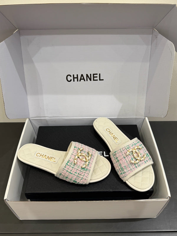 CC 25ss Chain Flat Slippers Multicolor Cowhide & Sheepskin 417562