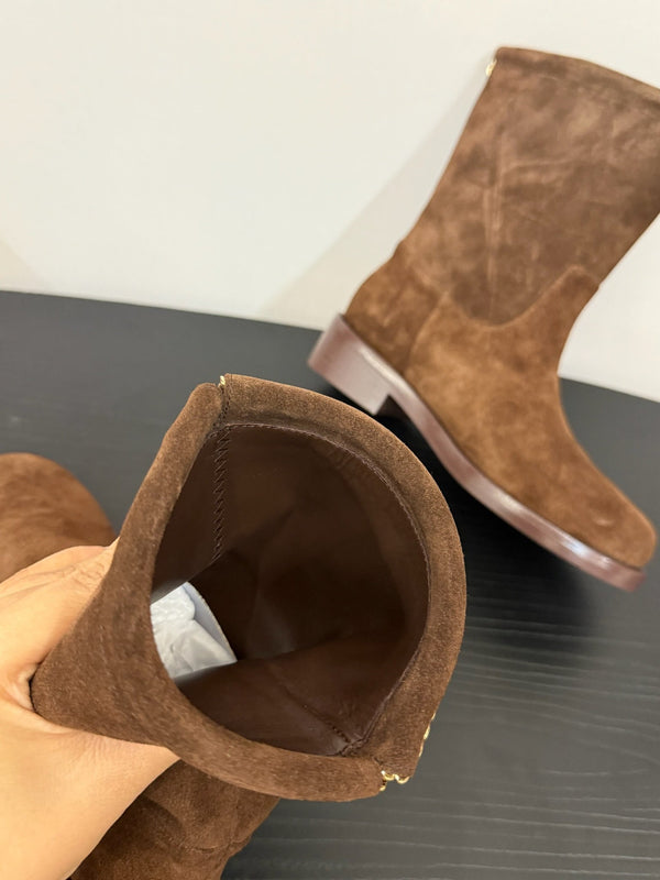 CC 25s Short Flat Chain Knight Boots Brown Cow Suede&Sheeepskin 417843