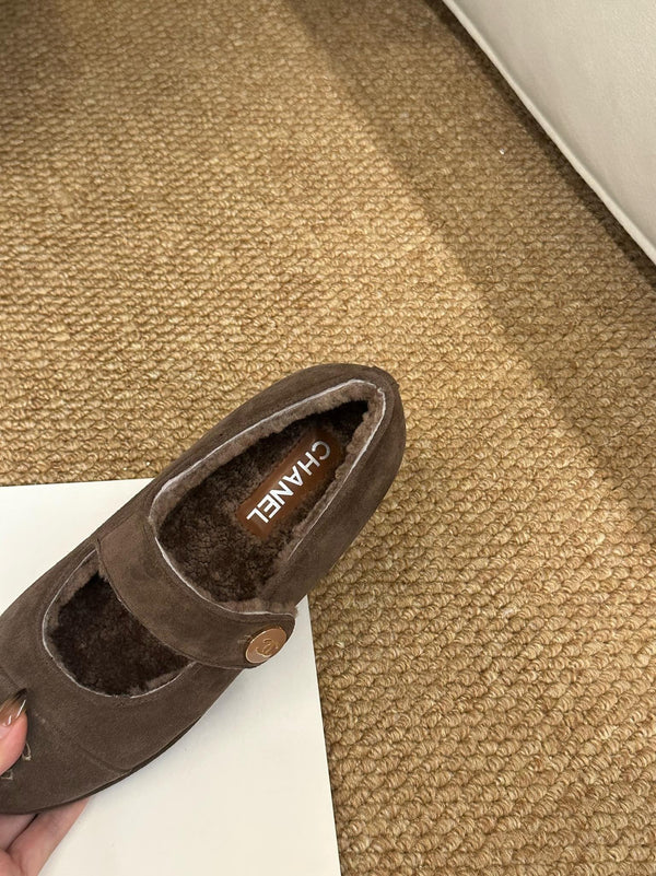 CC 26s Mary Jane Flats Brown Suede Shearling Lining