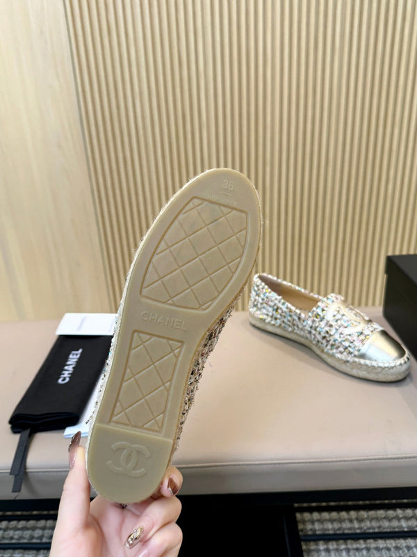 cc espadrilles multicolor tweed gold metalic calfskin