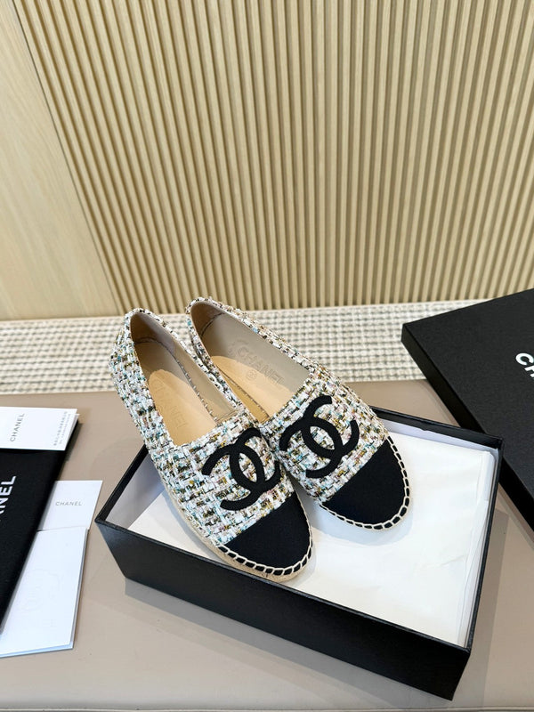 cc espadrilles multicolor tweed black grosgrain