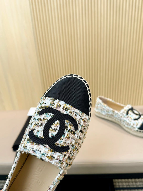cc espadrilles multicolor tweed black grosgrain