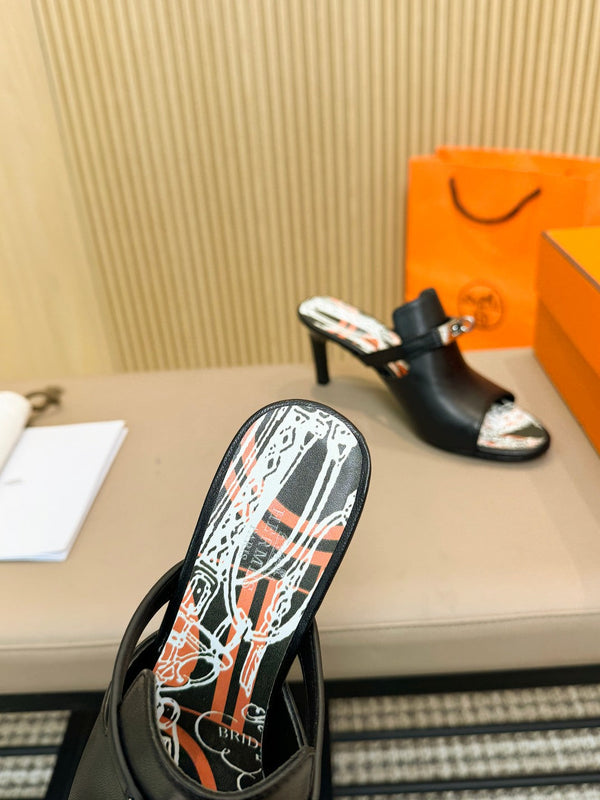 HEDEN MULE 80 BLACK CALFSKIN WITH PATTERN