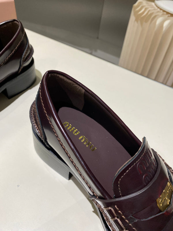 Miu Loafers Red Brown Cowhide