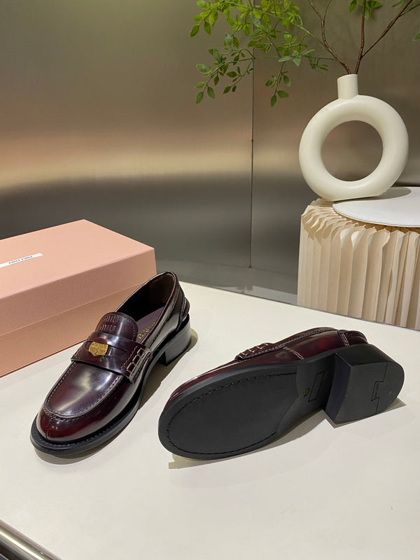Miu Loafers Red Brown Cowhide