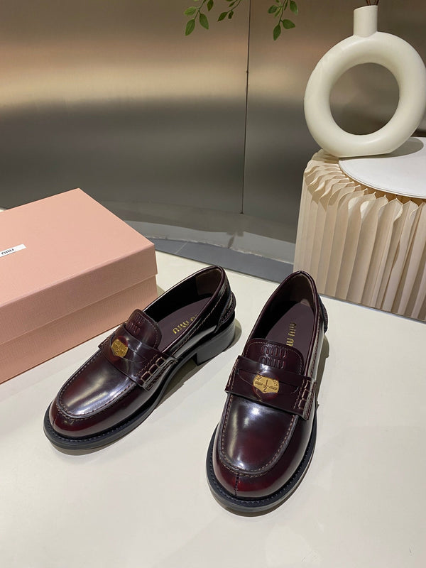 Miu Loafers Red Brown Cowhide