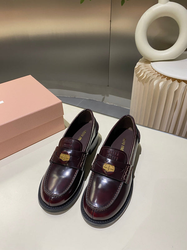 Miu Loafers Red Brown Cowhide