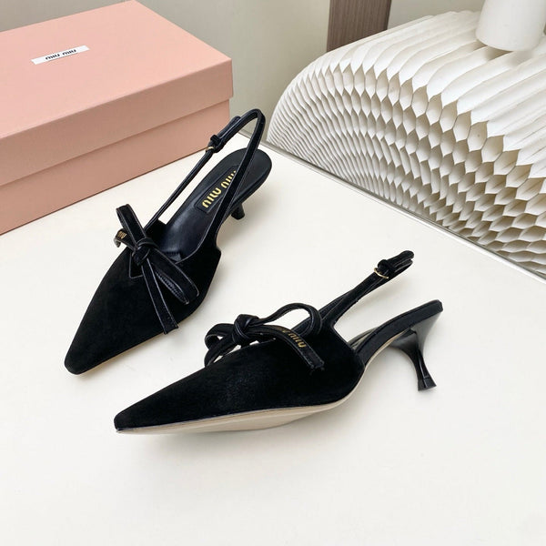 Miu 26s Slingback Pumps 55mm In Black Suede With Bow