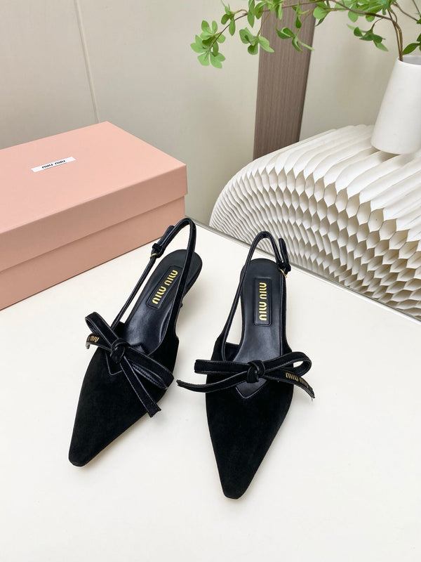 Miu 26s Slingback Pumps 55mm In Black Suede With Bow