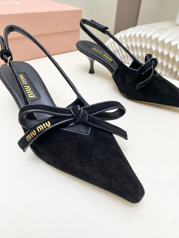 Miu 26s Slingback Pumps 55mm In Black Suede With Bow