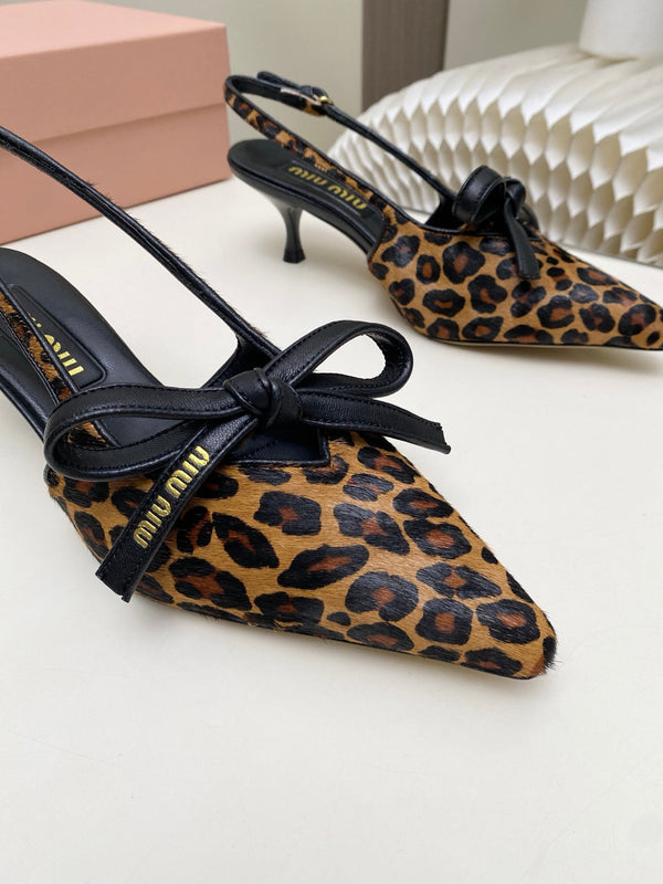 Miu 26s Slingback Pumps 55mm In Leopard Print Calf Hair With Bow