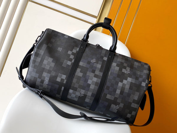 LV Keepall Bandouliere 50 Travel Bag Black Damoflage Canvas