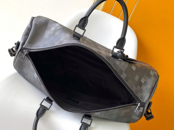 LV Keepall Bandouliere 50 Travel Bag Black Damoflage Canvas