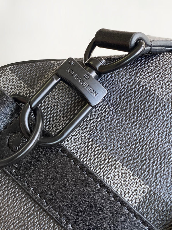 LV Keepall Bandouliere 50 Travel Bag Black Damoflage Canvas