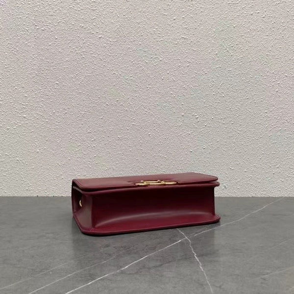 Celine Frame Bag Triomphe Burgundy Calfskin