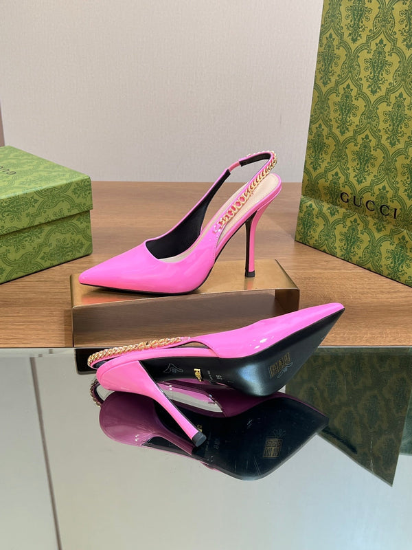 DÉCOLLETÉ GG SIGNORIA SLINGBACK IN PELLE DI AGNELLO ROSA BRILLANTE