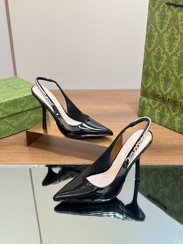 DÉCOLLETÉ GG SIGNORIA SLINGBACK IN PELLE DI AGNELLO NERA LUCIDA