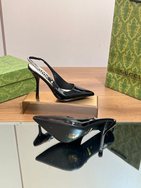 DÉCOLLETÉ GG SIGNORIA SLINGBACK IN PELLE DI AGNELLO NERA LUCIDA