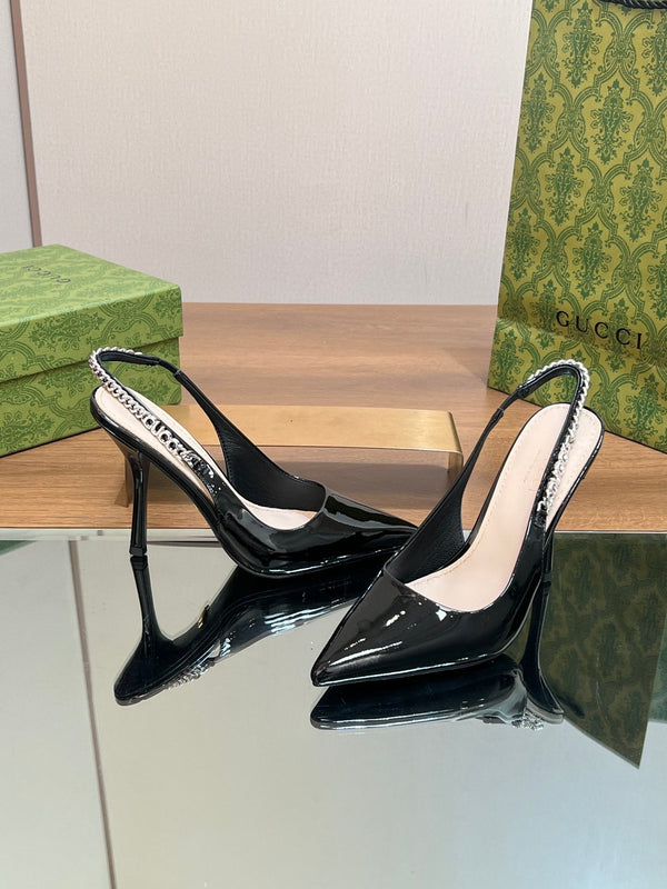 DÉCOLLETÉ GG SIGNORIA SLINGBACK IN PELLE DI AGNELLO NERA LUCIDA