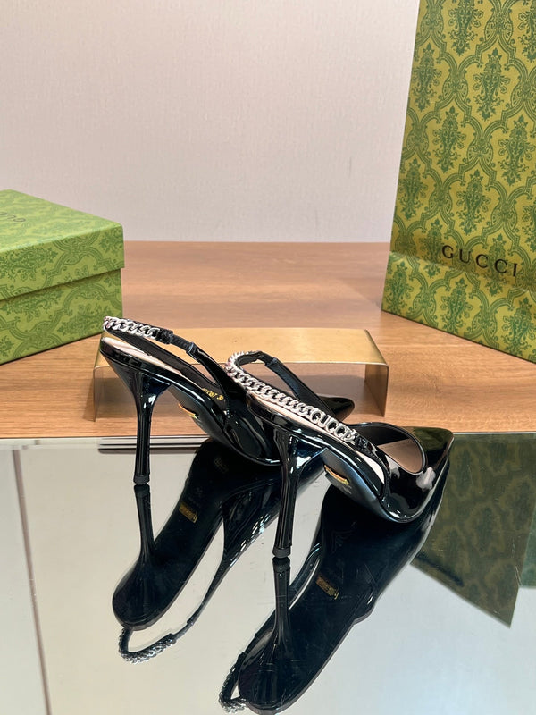 DÉCOLLETÉ GG SIGNORIA SLINGBACK IN PELLE DI AGNELLO NERA LUCIDA