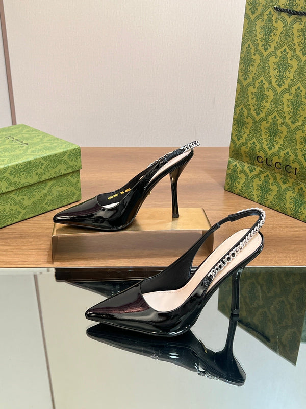 DÉCOLLETÉ GG SIGNORIA SLINGBACK IN PELLE DI AGNELLO NERA LUCIDA
