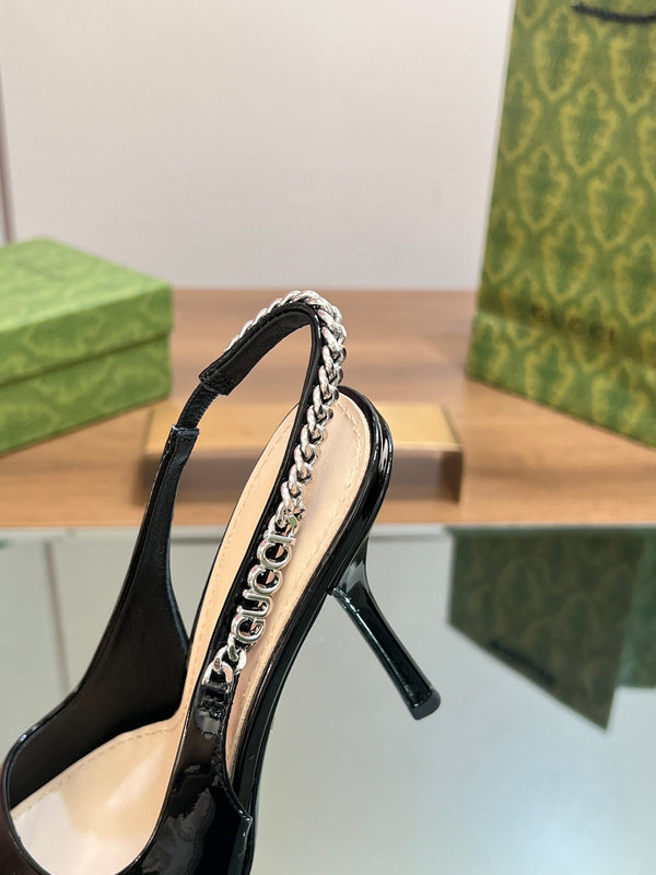 DÉCOLLETÉ GG SIGNORIA SLINGBACK IN PELLE DI AGNELLO NERA LUCIDA