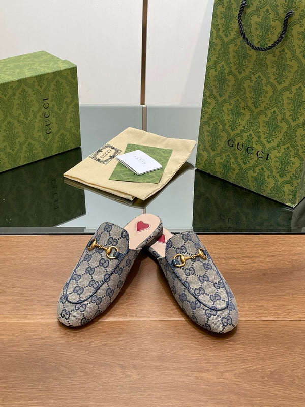 GG PRINCETOWN MULES LIGHT GRAY FABRIC