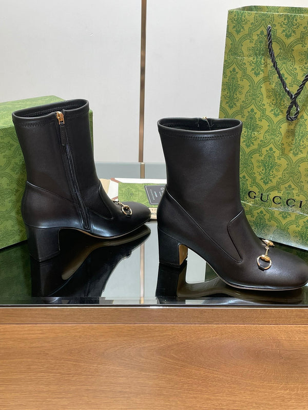 Stivaletto GG Horsebit 65 in pelle di vitello nera