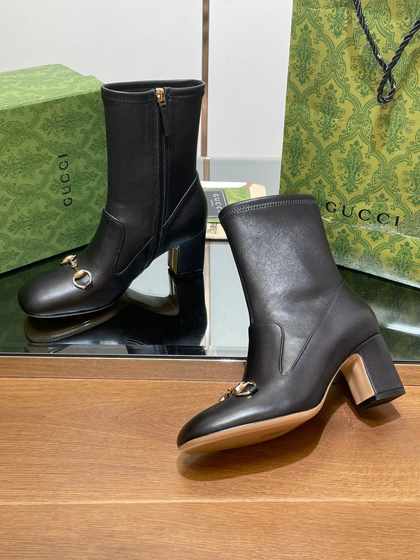 Stivaletto GG Horsebit 65 in pelle di vitello nera