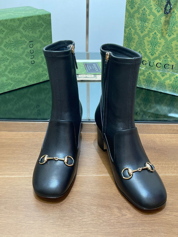Stivaletto GG Horsebit 65 in pelle di vitello nera