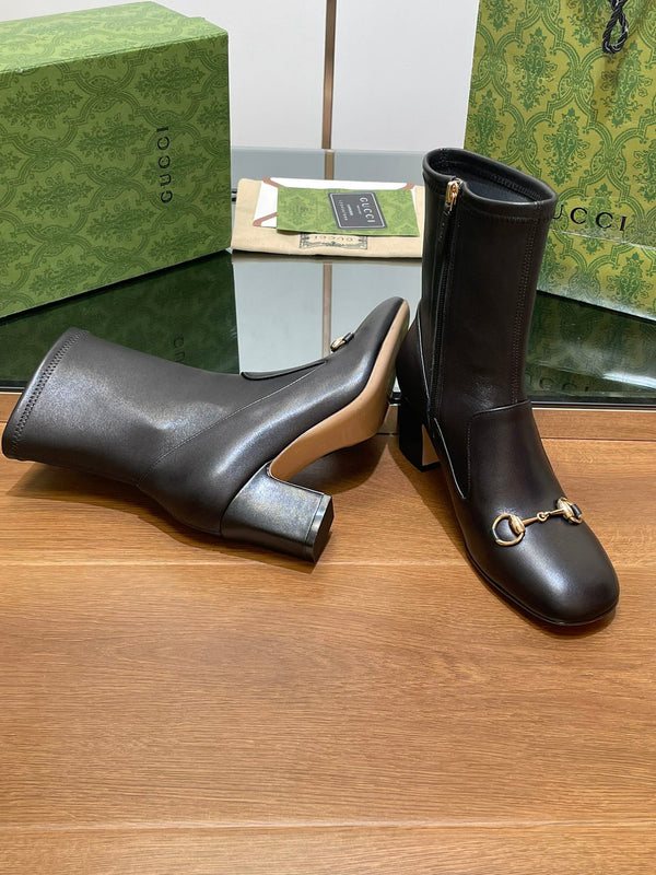 Stivaletto GG Horsebit 65 in pelle di vitello nera