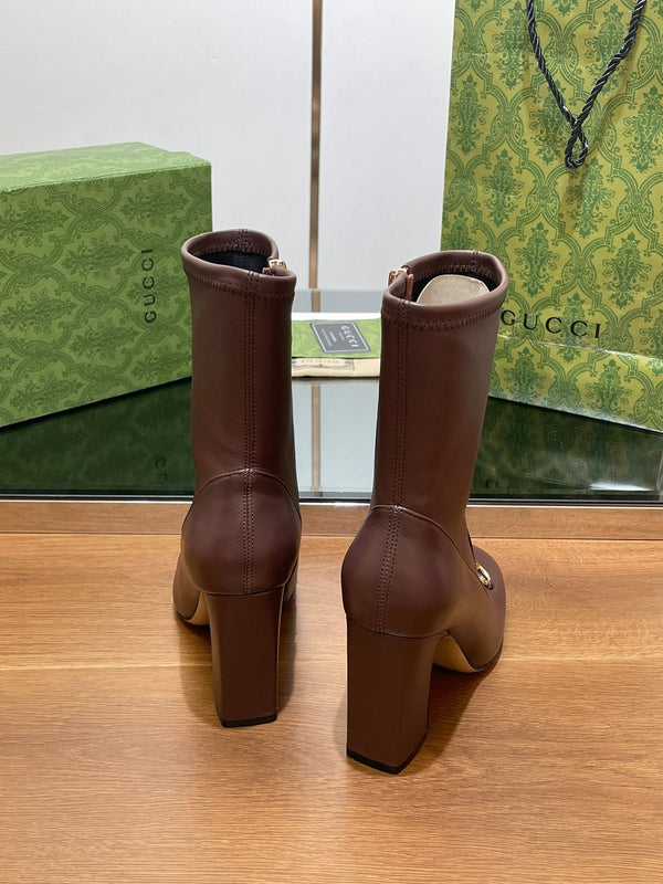 Stivaletto GG Horsebit in pelle di vitello color cioccolato 95