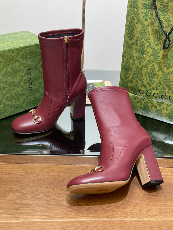 GG Horsebit Ankle Boot 95 Burgundy Calfskin